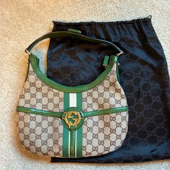 SOLD Perfect Condition: Gucci Reins Beige and Green Women's Bag - Picture 1 of 11